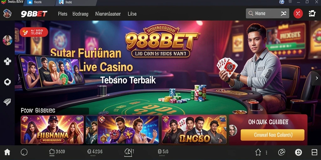 Screenshot gameplay dari 988BET yang menampilkan dealer langsung dan suasana permainan Live Casino.