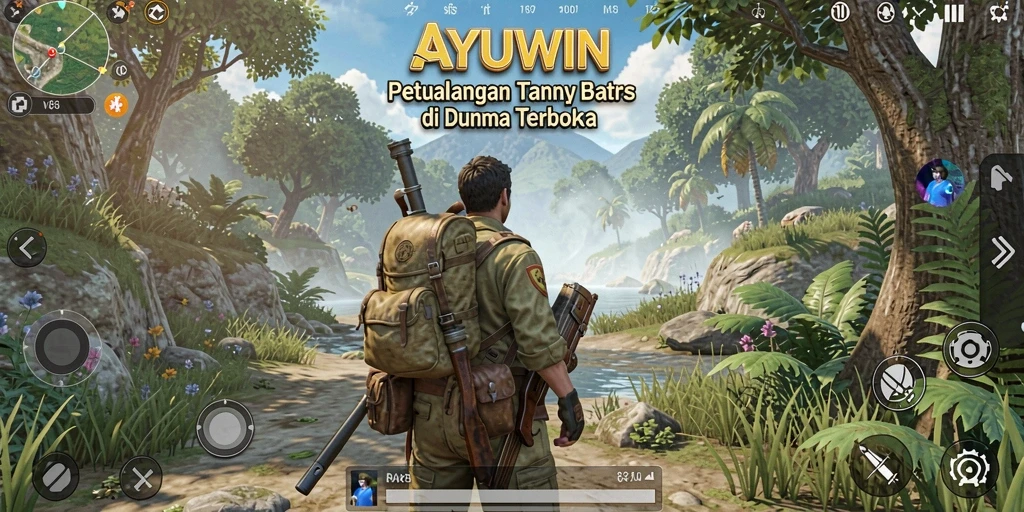 Tampilan gameplay AYUWIN menunjukkan eksplorasi dunia yang luas.