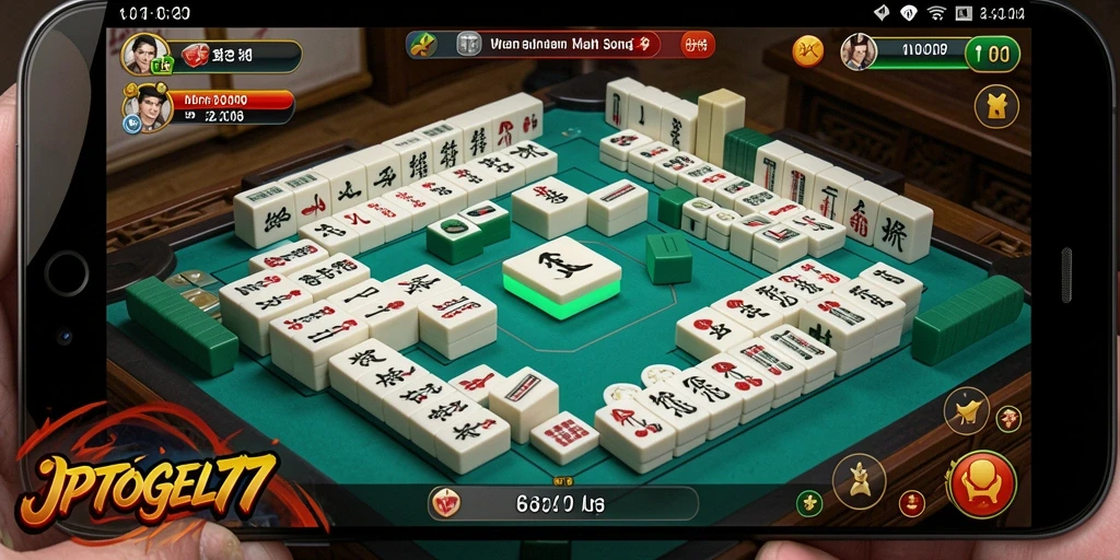 Screenshot gameplay Mahjong JPTOGEL77 yang menampilkan suasana permainan yang seru.