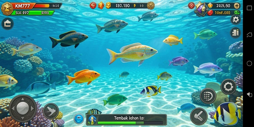 Screenshot gameplay menunjukkan serunya menembak ikan di KM777.