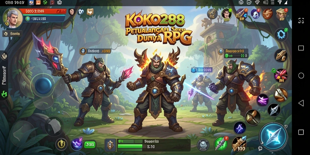 Screenshot gameplay KOKO288 menampilkan pertempuran epik dan eksplorasi dunia RPG.