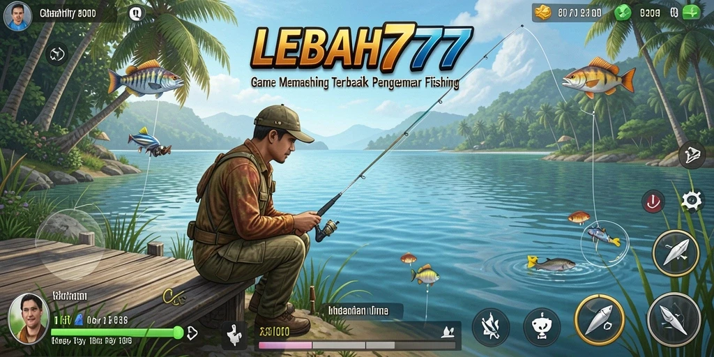 Tampilan gameplay LEBAH777 yang menawan saat memancing di danau.