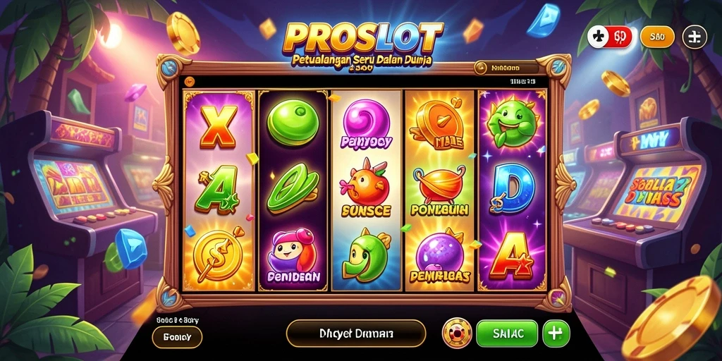 Tampilan gameplay PROSLOT yang penuh warna dan petualangan.