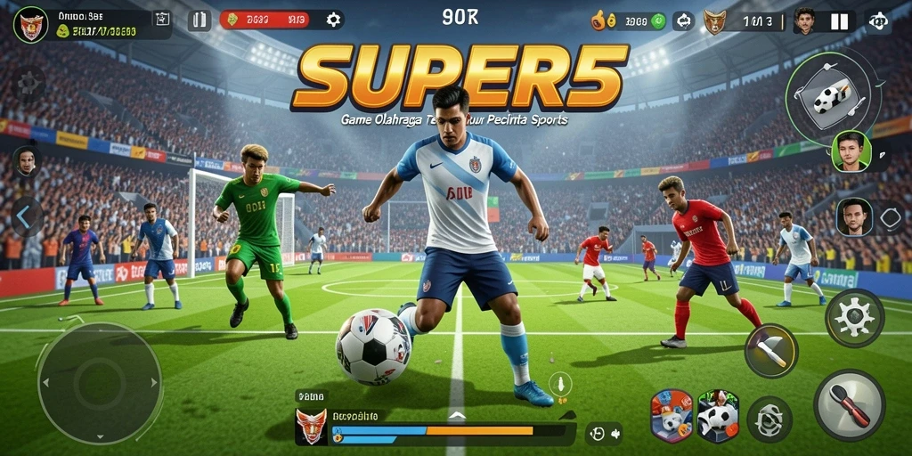 Screenshot gameplay SUPER5 menampilkan aksi mendebarkan dalam olahraga.